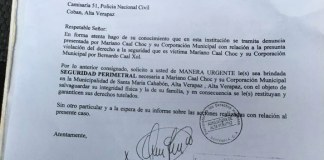 Piden medidas de seguridad para alcalde de Cahabón