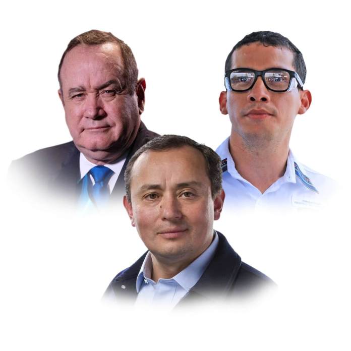 En la imagen; el presidente Alejandro Giammattei, Miguel Martínez y Roberto González. Diseño La Hora
