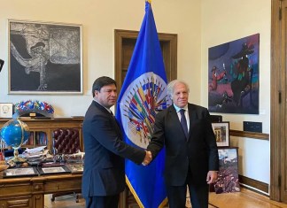 Ranulfo Rafael Rojas Cetina, presidente del TSE y el Secretario General de la Organización de Estados Americanos -OEA- Luis Leonardo Almagro Lemes.