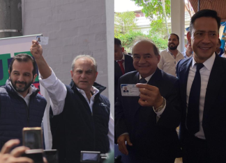 En la foto izquierda (en orden de la foto), el binomio presidencial del partido VOS, integrado por Jorge García y Manuel Villacorta, y la foto derecha, la dupla presidencial del partido Cambio, conformada por Miguel Ángel Ibarra y Álvaro Trujillo Baldizón