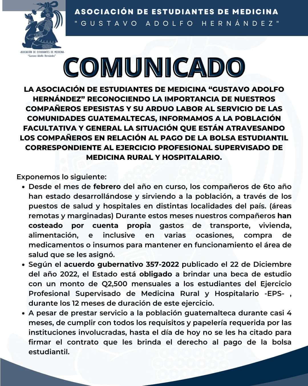 Comunicado de la Asociación de Estudiantes de Medicina "Gustavo Adolfo Hernández" 