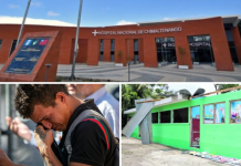 En la imagen, se observa el Hospital de Chimaltenango, un migrante y una escuela sin remozamiento.