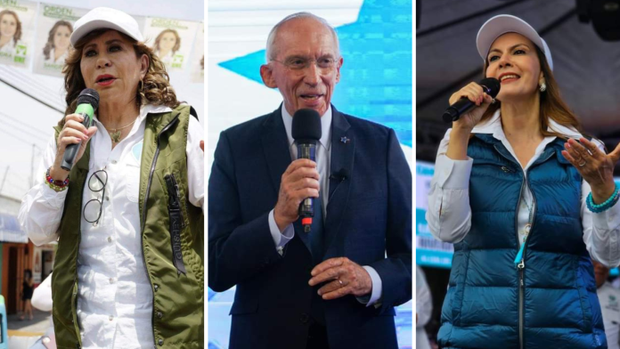 Los candidatos a la presidencia Sandra Torres, Edmond Mulet y Zury Ríos.