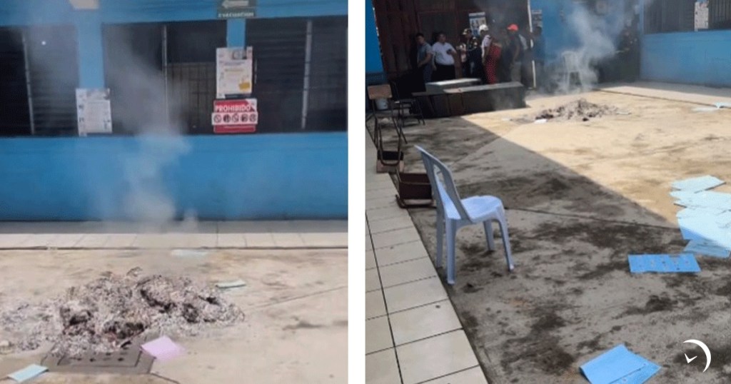 Papeletas son quemas en San Martín Zapotitlán Retalhuleu. Foto: Redes Sociales / La Hora