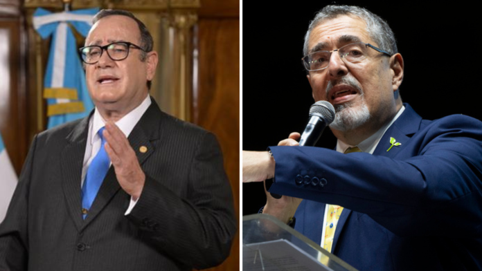El mandatario Alejandro Giammattei y el presidente electo Bernardo Arévalo. Foto Presidencia/AP