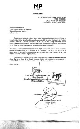 Documento de solicitus del MP al TSE.