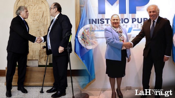 En la imagen de Luis Almagro, Secretario General de la OEA, durante su visita con Giammattei y Consuelo Porras.