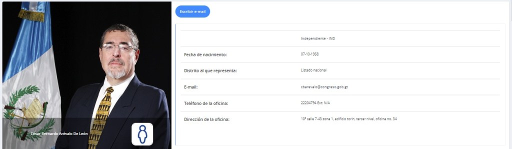 En la página web del Congreso, Bernardo Arévalo aparece como diputado independiente. 