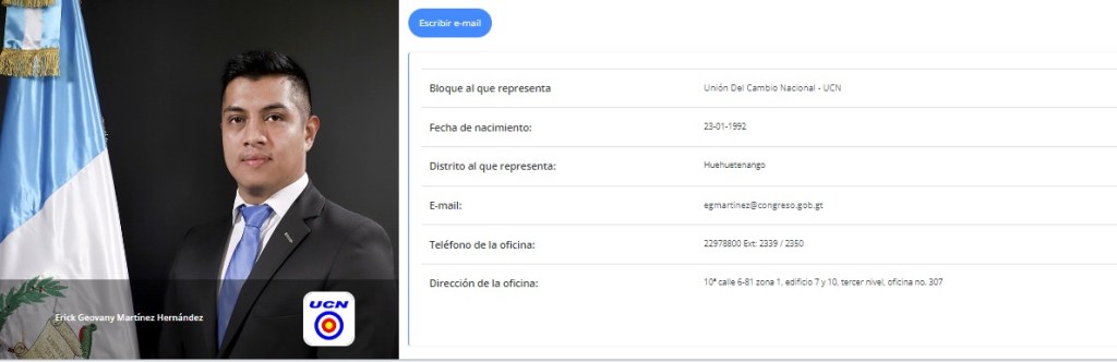 El diputado Erick Martínez aún aparece con el logo del partido cancelado de la UCN.