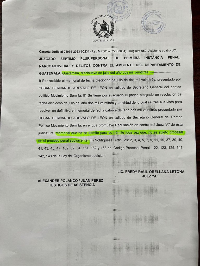La resolución del 19 de julio emitida por Freddy Orellana, juez séptimo penal "A".