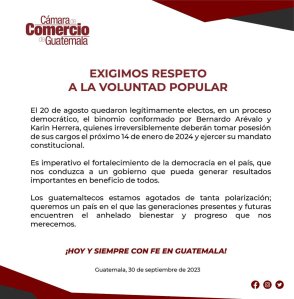 Foto: Comunicado de la Cámara de Comercio de Guatemala