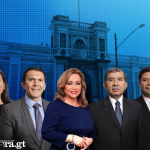 Magistrada Blanca Alfaro, magistrado Gabriel Aguilera, magistrada presidenta Irma Palencia, magistrado Mynor Franco, magistrado Ranulfo Roja. Diseño La Hora/Alejandro Ramírez