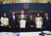 TSE: Proceso electoral concluyó en 2023, resultados y adjudicación de cargos son inalterables Magistrados del Tribunal Supremo Electoral (TSE) entregaron, este martes 5 de septiembre, las credenciales que certifican al binomio presidencial electo a Bernardo Arévalo y Karin Herrera. Foto: Semilla