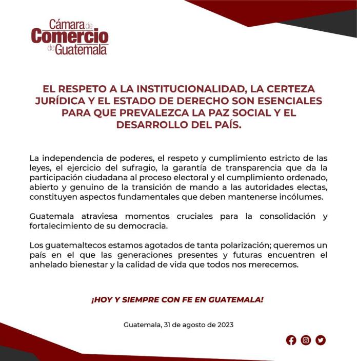 Comunicado de prensa de CÃ¡mara de Comercio de Guatemala.