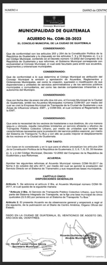 Acuerdo COM-28-2023 Municipalidad de Guatemala. 