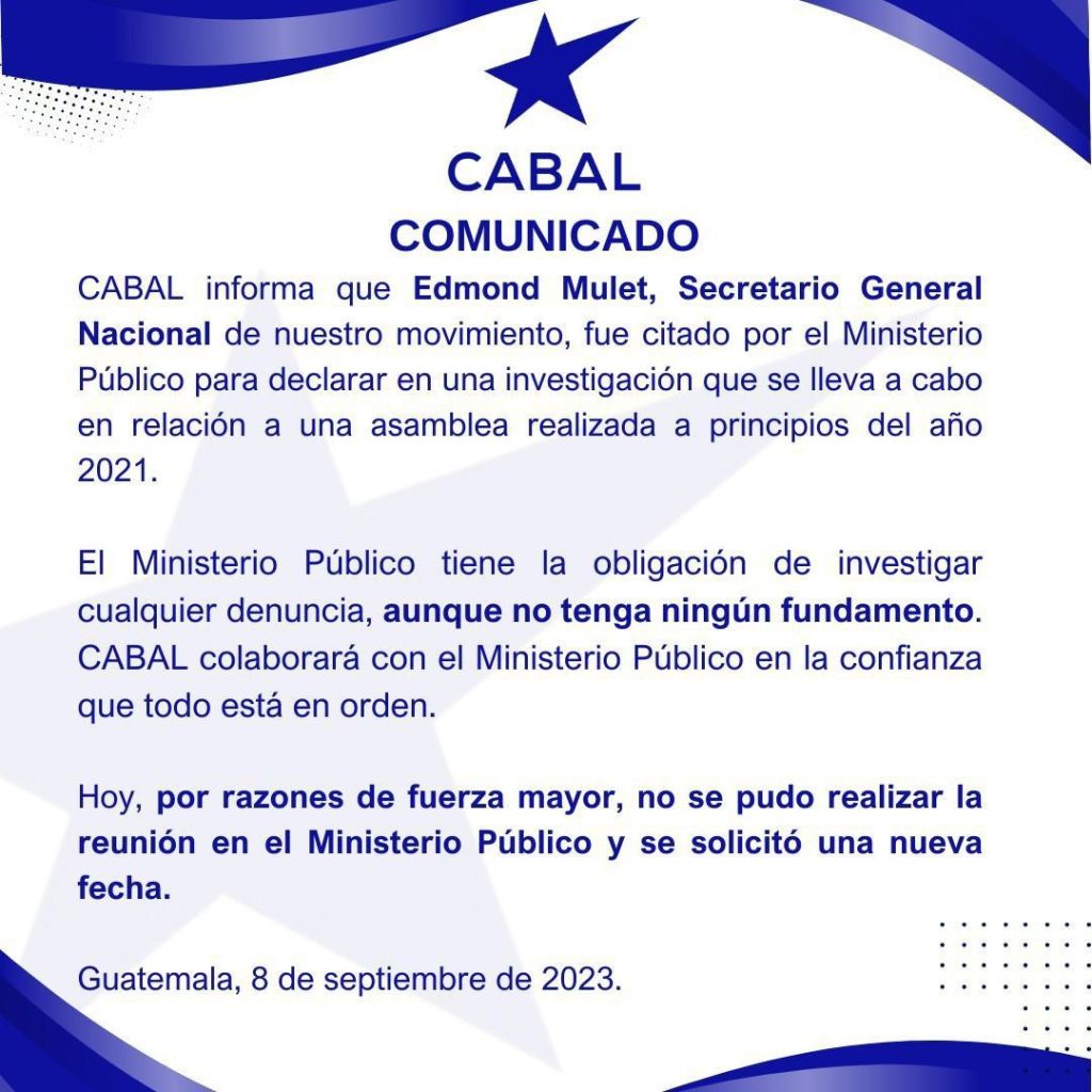 Comunicado del partido político CABAL.