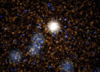 La imagen muestra un cúmulo estelar simulado tal como se calcula en las simulaciones del Dragon-II.