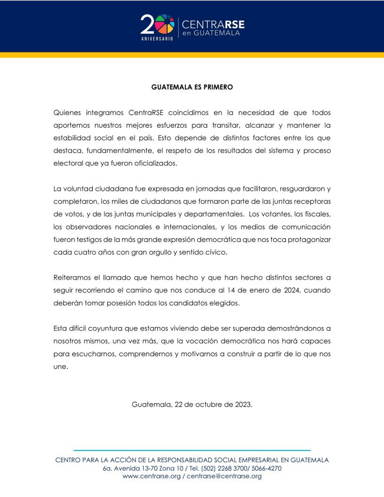 CentraRSE llamó al respeto de los resultados electorales.