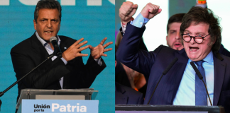 Los candidatos que van a una segunda vuelta en las elecciones de Argentina, a la izquierda Sergio Massa, ministro de Economía y candidato presidencial del partido gobernante; a la derecha Javier Milei, candidato presidencial de La Libertad Avanza.