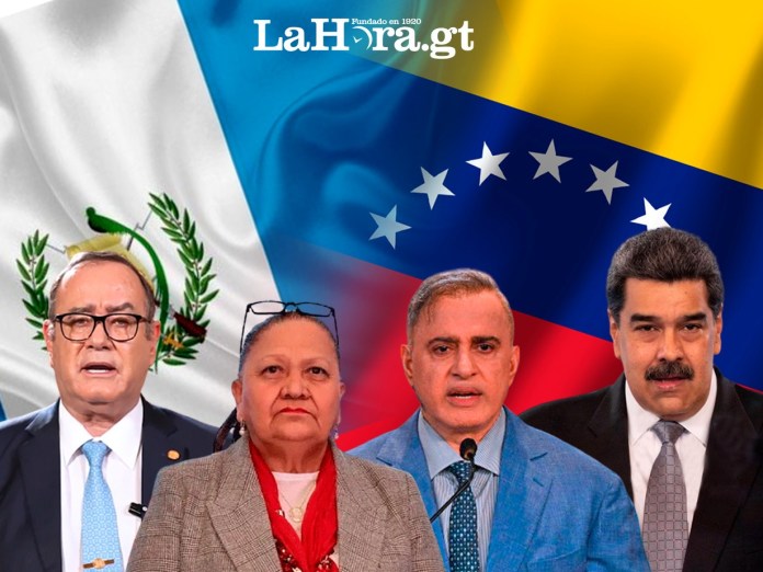 En la foto, el presidente, Alejandro Gimmattei, la fiscal general, Consuelo Porras; el fiscal Tarek William Saab y el presidente, Nicolás Maduro, ambos de Venezuela.