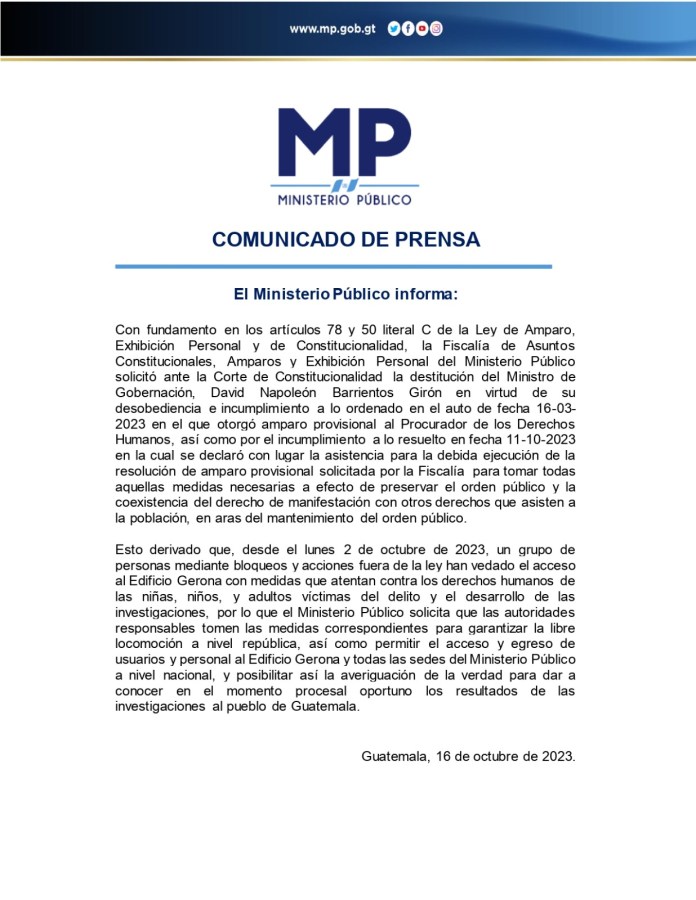 Comunicado oficial: Imagen La Hora/MP