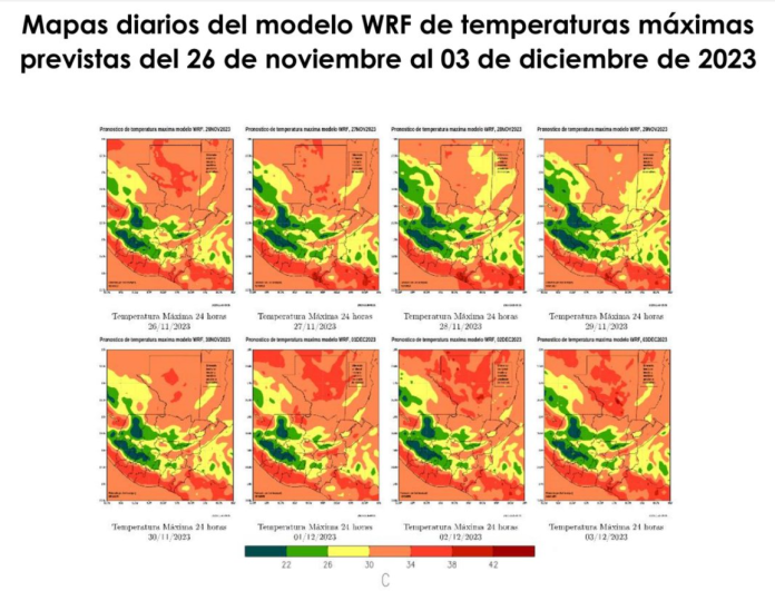 Mapas diarios de temperaturas máximas