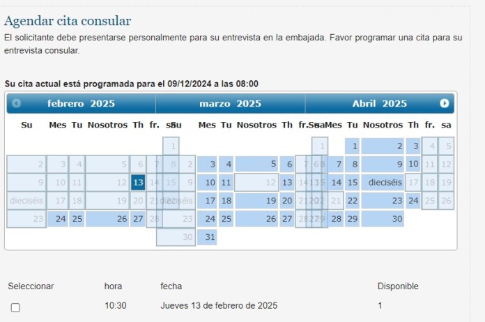 Posibles fechas de solicitud de visa americana.