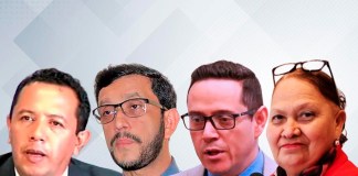 En la foto, el fiscal Saúl Sánchez, el juez, Víctor Cruz, el secretario general del Ministerio Público, Ángel Pineda y la fiscal general Consuelo Porras.