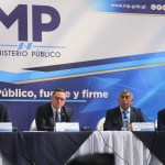 De izquierda a derecha: Miguel Ángel Ávila, secretario contra la Corrupción del MP; Ángel Pineda, Secretario General del MP; Rafael Curruchiche, jefe de la FECI; y Leonor Morales Lazo, fiscal de la FECI. Foto La Hora/José Orozco