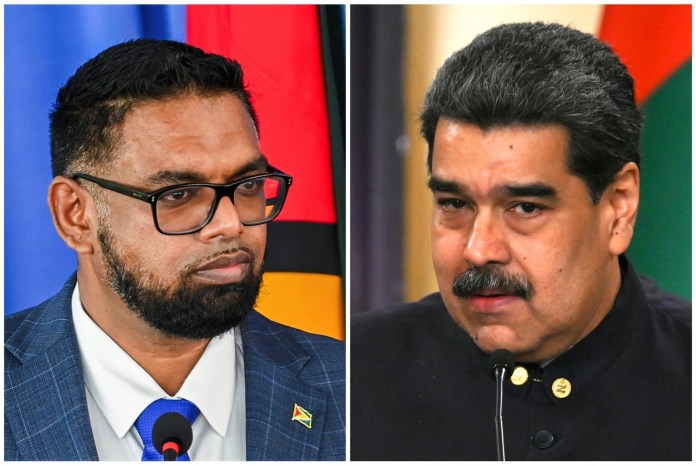 El presidente venezolano, Nicolás Maduro, y su homólogo de Guyana, Irfaan Ali, se reunirán en San Vicente y las Granadinas el 14 de diciembre de 2023. Foto: Keno GEORGE y Federico PARRA / AFP