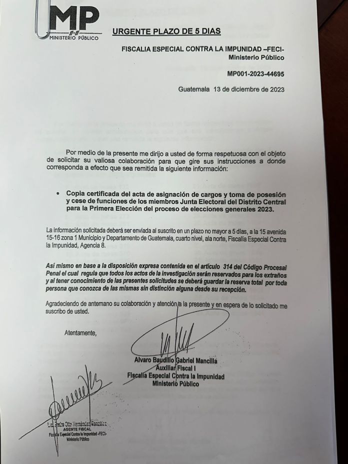 Solicitud del MP para investigar la elección de corporación municipal de la ciudad. 