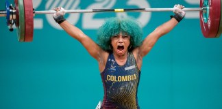 Concepción Usuga levantadora de pesas colombiana en los Juegos Panamericanos de Santiago 2023. Foto: AP/La Hora