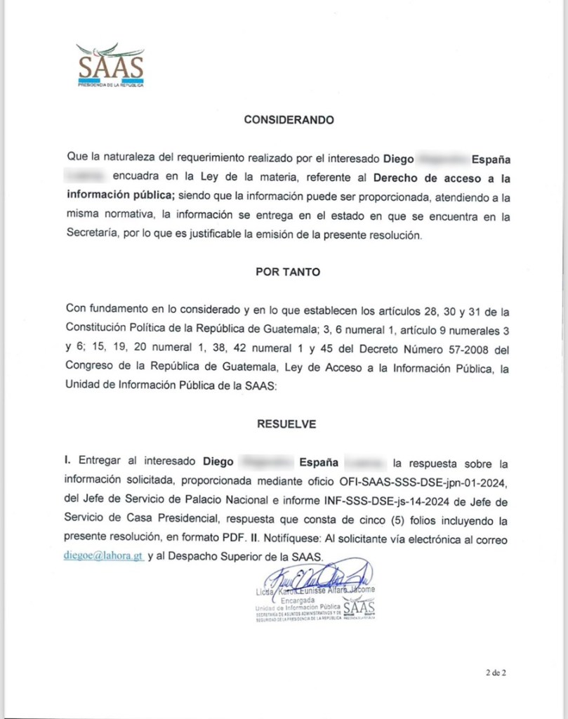 Resolución de información solicitada a la SAAS. Foto: La Hora.