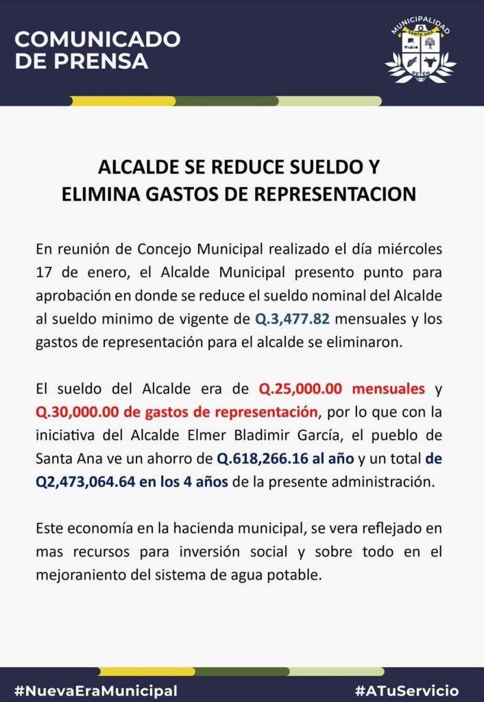 Comunicado compartido por el Alcalde de Santa Ana, Petén. Foto: Facebook Elmer Bladimir García/La Hora