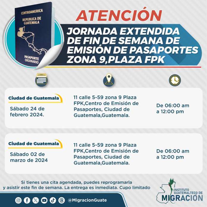 Ciudad de Guatemala tendrá jornada extendida de emisión de pasaportes.