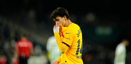 Joao Félix del Barcelona tras marcar un gol ante Betis en la Liga española, el domingo 21 de enero de 2024. Foto:José Bretón/La Hora