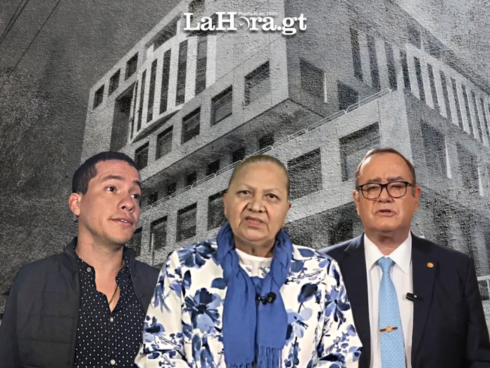 En la foto, Consuelo Porras, Miguel Martínez y Alejandro Giammattei. Diseño: La Hora