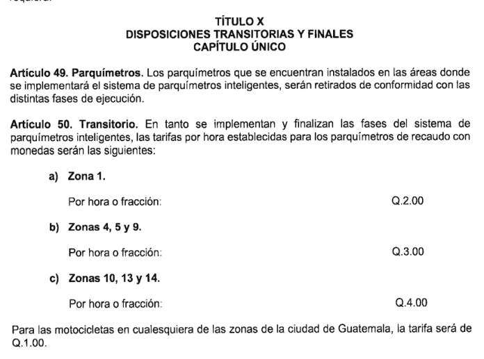 Así quedan las tarifas de parquímetros inteligentes que serán instalados en la capital. (Foto: captura de pantalla)