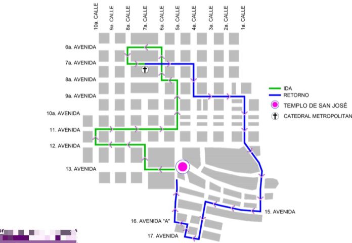 Recorrido de la procesión de San Jose, del jueves del silencio. 