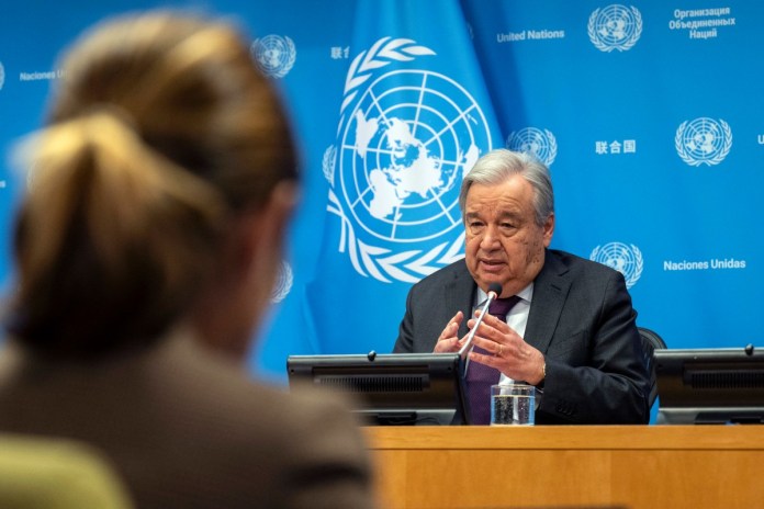 El secretario general de la ONU, Antonio Guterres, habla sobre sus prioridades para 2024 durante una conferencia de prensa en la sede de la ONU el 8 de febrero de 2024 en Nueva York.