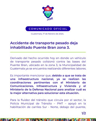 Comunicado oficial. Imagen: Municipalidad de Guatemala /La Hora