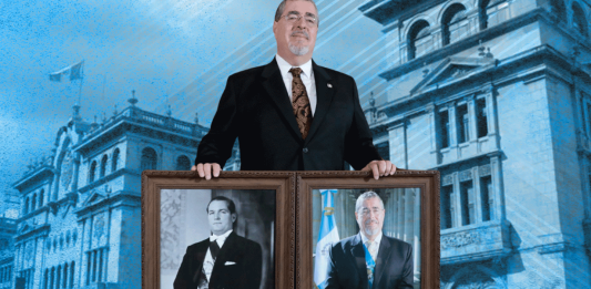 En la foto, Bernardo Arévalo, presidente de Guatemala. Diseño: Roberto Altán/La Hora