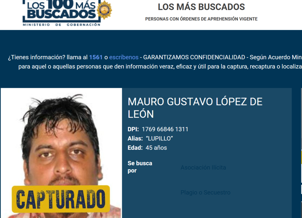 Alias "Lupillo" se encontraba en la lista de los 100 más buscados. (Foto: Ministerio de Gobernación)