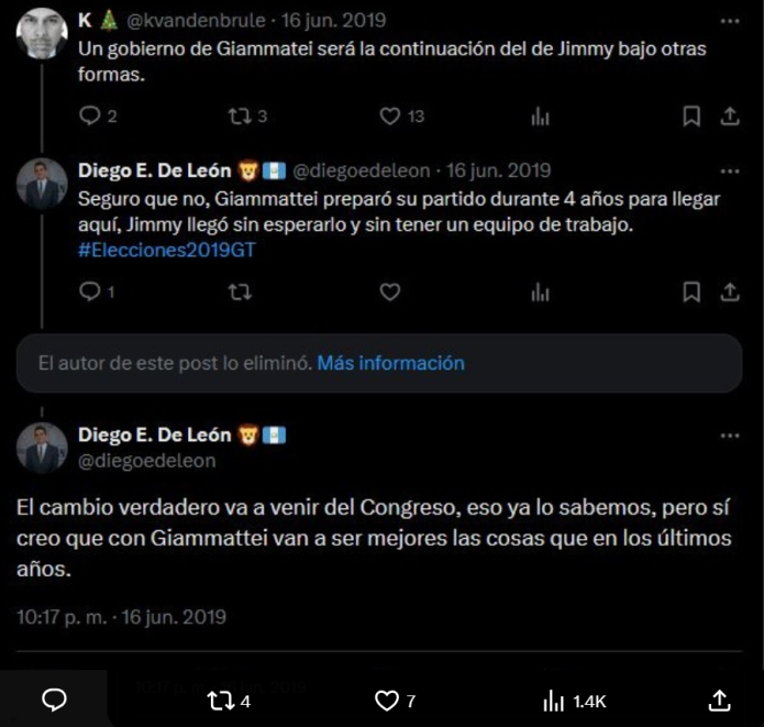 De León mostraba su simpatía por Alejandro GIammattei en 2019. (Foto: captura de pantalla)