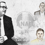 En la foto, el expresidente Alejandro Giammattei, José Francisco Mejía y Sebastián Siero. Diseño: Roberto Altán/La Hora