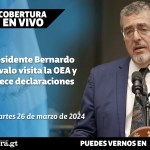 El presidente Bernardo Arévalo se encuentra este martes 26 de marzo en la sede la Organización de Estados Americanos de la (OEA). Diseño: Alejandro Ramírez/La Hora