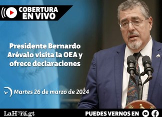 El presidente Bernardo Arévalo se encuentra este martes 26 de marzo en la sede la Organización de Estados Americanos de la (OEA). Diseño: Alejandro Ramírez/La Hora