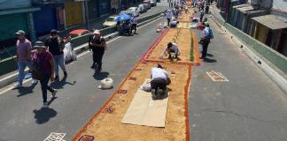 "Elaboración de la alfombra mas grande la ciudad capital" (Foto: José Orozco)
