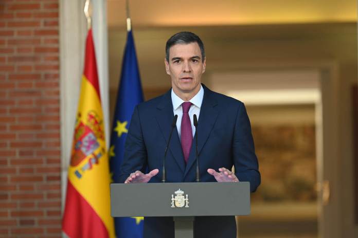 El presidente del Gobierno, Pedro Sánchez, durante su comparecencia institucional en La Moncloa. Foto: EFE/Moncloa/Borja Puig de la Bellacasa