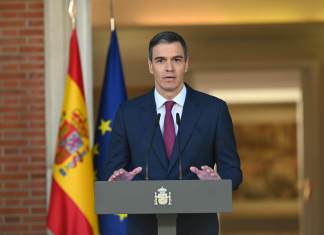 El presidente del Gobierno, Pedro Sánchez, durante su comparecencia institucional en La Moncloa. Foto: EFE/Moncloa/Borja Puig de la Bellacasa